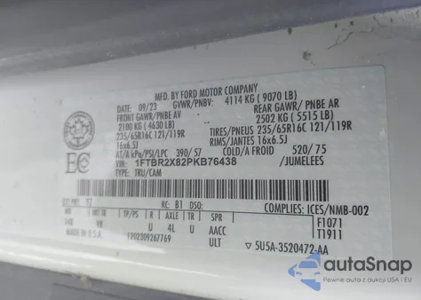 2023 Ford Transit T-250 from USA, damaged, VIN 1FTBR2X82PKB76438